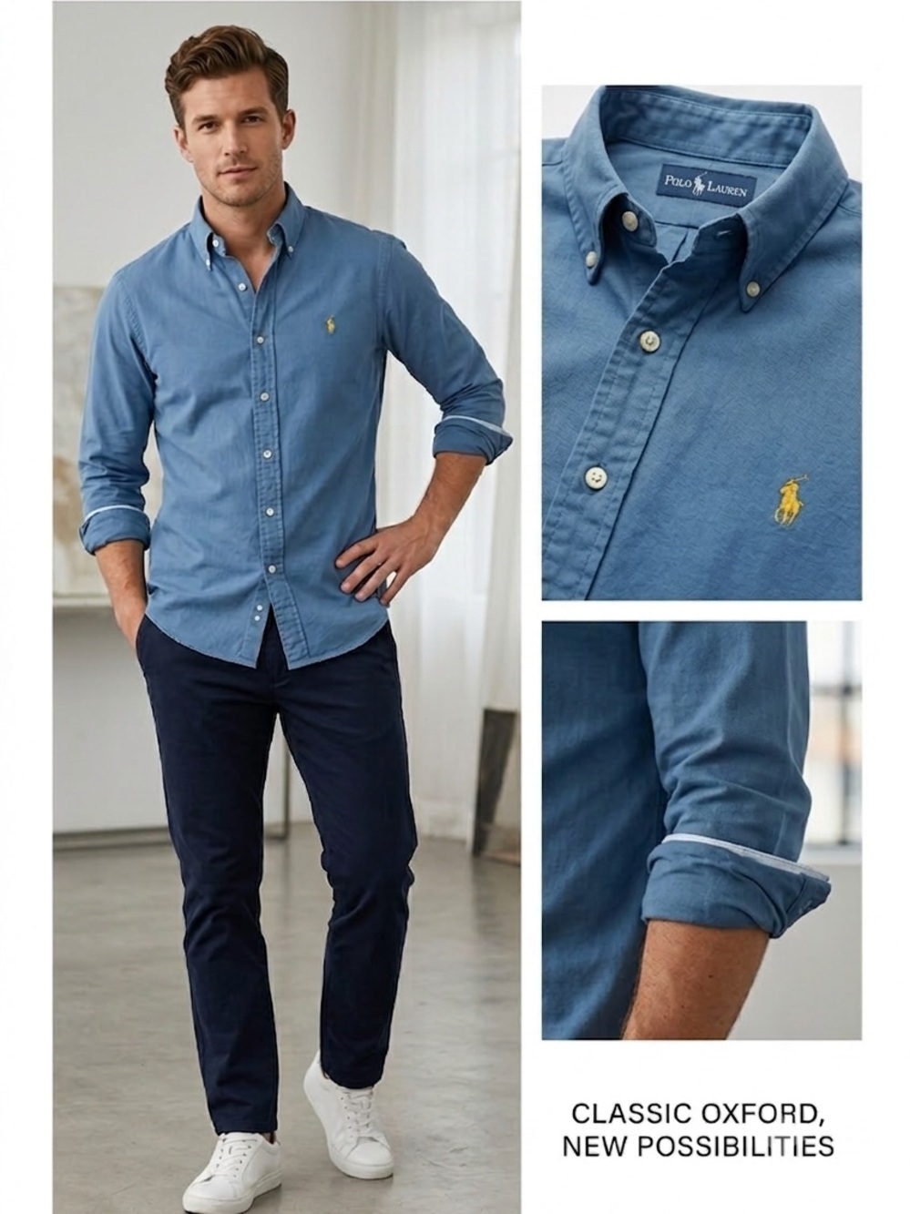 Polo by Ralph Lauren Light Blue Oxford Button-Down Shirt with Yellow Pony